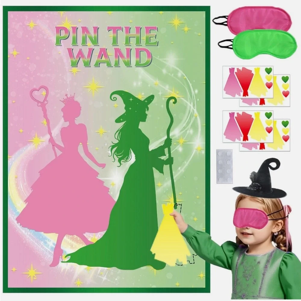 Pin the Wand Game Set with Green and Pink Colors